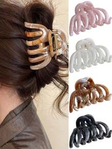 1pc Women's Claw-Shaped Polycarbonate Hair Clip, Suitable For Women, Suitable For Buns And French Curls, Gold Hair Accessory Clip, Hair Claw Clip, Hair Clip, Claw Hair Clip, Autumn/Winter Women's Holiday Outfit Hair Accessory Winter Hair Clutch