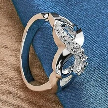 925纯银立方氧化锆戒指，双心设计，尺码7-10，女士订婚戒指，适合婚礼、派对和日常佩戴，时尚饰品，节日/情人节礼物 - 銀色 - 查看 3