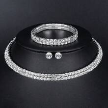 4pcs Luxury Rhinestone Jewelry Set - Necklace, Earrings, Bracelet, Elegant Bridal Party Fashion Accessories