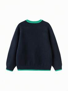 Balabala Tween Boy Winter Contrast Trim Sweater 2025, Knit Base Layer, Matching - Blue-green Hue - View 5