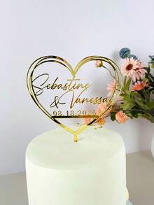 Personalized Wedding Cake Topper Custom Mr & Mrs Engagement Couple Anniversary Party Cake Decoration, Gold Mirror, Bridal Shower - Style B - View 5