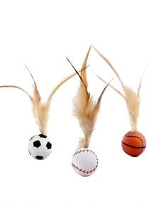 1 pieza/3 piezas Nuevo juguete de pelota elástica con plumas rojas para gatos, juguete de mascota que se entretiene solo, juguete interactivo para gatos