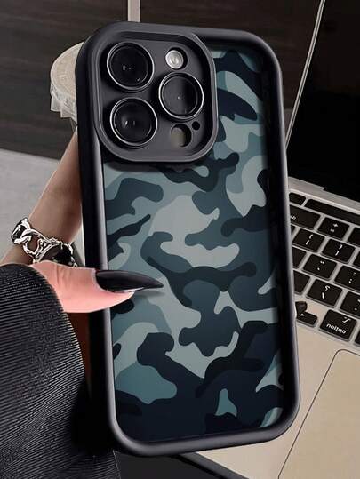 Camo Camouflage Painted Groove New Black Anti-Fall Thick Minimalist Fashion Case Compatible With IPhone 16 ProMax / 13, 16, 15, 15 ProMax, 14, 13, 12, 11, XS, XR, 7/8, 7/8 Plus, 12 ProMax, 13 ProMax, 14 ProMax, 13, 14, 11, 12, 14 Women Soft Anti-Fall XS/S/XS Max/7/8 Plus Phone Case Cover