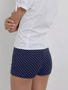 Womens Dots Print Micro Shorts Summer Casual Elastic Waist Slim Fit Booty Shorts Streetwear Shorts - 藍色 - 查看 4