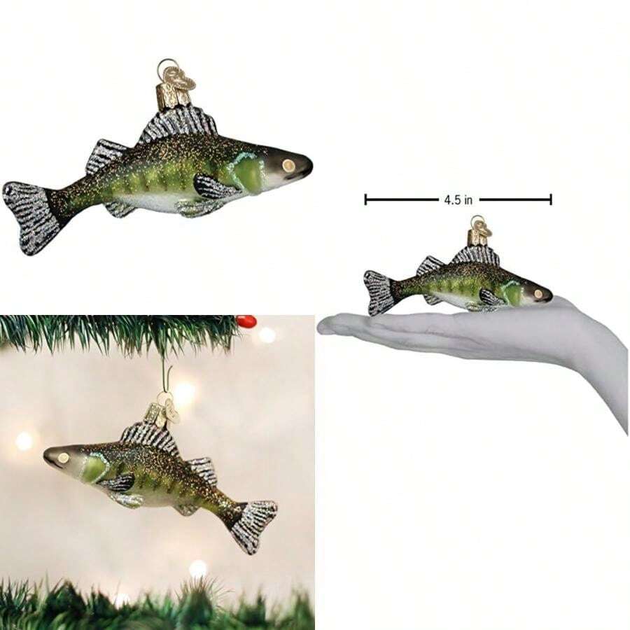 Old World Christmas Fisherman Collection Adornos de Vidrio soplado para Motor de árbol de Navidad, Motor Fuera de borda(Walleye) - Tipo 8 - Ver 1
