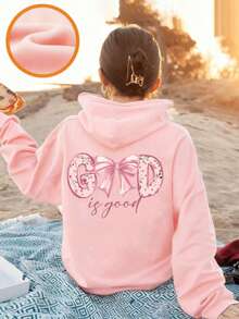 Tween Girl Fun Print Sweatshirt With Thermal Lining, Warm & Comfortable Hoodie For Autumn/Winter