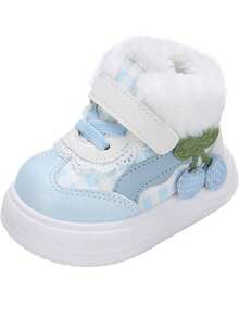 1 pereche de pantofi sport pentru bebeluși, cu talpă înaltă, cald, din pluș, confortabili, cu fund moale, cu cârlig și buclă, pentru copii și fete, drăguți, anti-alunecare, casual, pentru exterior, potriviți pentru toamnă/iarnă