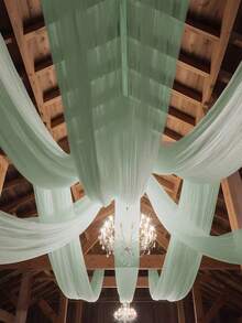 1Pc Light Green Sheer Fabric Draping,Chiffon Ceiling Drapes,Romantic Wedding Ceremony Decor,Gauze Curtain Multi-Purpose Fabric,Outdoor Wedding Decor, Bridal Shower Decor, Wedding Reception Decor,Birthdays Party Decor,Background Yarn For Wedding Archway,Party Background Decoration