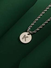 1件装时尚嘻哈风不锈钢26字母A-Z吊坠，搭配不锈钢扭链项链，适合男士日常佩戴 - 銀色 - 查看 18