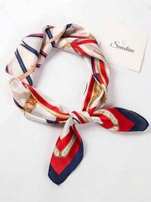 1pc Women's Luxury Patterned 27.5" X 27.5" Silk Bandana Scarf, Elegant Fashion Design, Versatile Neck Wrap, Hair Band, And Headband, Ideal For Daily Wear, Casual Outfits, And Chic Styling, Lightweight And Stylish Accessory - Blue Red - View 3