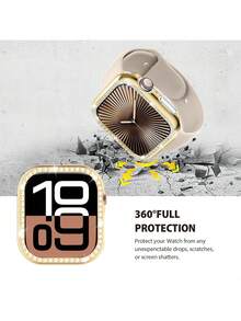 Funda protectora con cristales y diamantes de imitación para hombres y mujeres, 1 pieza de carcasa dura de PC ultra hueca compatible con Apple Watch de 40/41/42/44/45/46/49mm, para Apple Watch Series Ultra/SE/11/10/9/8/7/6/5/4, accesorios de carcasa de reloj inteligente, color dorado