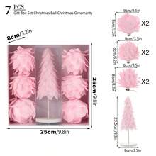 7Pcs Christmas Ornaments Set Tabletop Christmas Tree And Hanging Balls Decor For Farmhouse Home Holiday Party - Pink - View 7