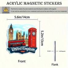 1pc Acrylic Refrigerator Magnet - London Theme Design: Big Ben, London Eye, Red Double-Decker Bus, Buckingham Palace, Tower Bridge, Thames River, Cherry Blossoms & Thames Bridge, Hexagon Creative Shape - Vibrant Kitchen Decor, Suitable For Travel Enthusiasts, British Culture Lovers And Souvenir Collectors - Ideal Gift For Christmas, Birthday, Anniversary For Friends, 2D Flat Style - Multicolor - View 26