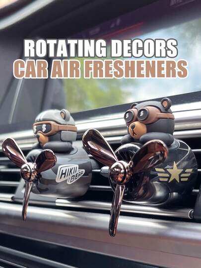 Rotation Car Air Fresheners Wind Power Rotating Propeller Cool Fun Pilot Cartoon Camo Bear Vehicle Air-Conditioning Vent Clip Solid Air Freshener Fragrance Diffuser Airplane Plane Aircraft Decors Automotive Dashboard Ornaments Fan Aroma Pendant Windmill Outlet Interior Accessories Decorations For Men Scent Flavor Fresh Smell