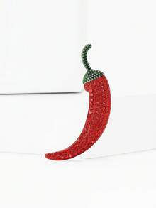1pc Classic Red Pepper Shaped Brooch Embellished With Rhinestone, Great For Festival Gift - Chili - View 16
