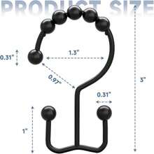 Titanker Shower Curtain Hooks Rings, Rust Resistant Metal Double Glide Shower Hooks Rings For Bathroom Shower Rods Curtains, Set Of 24 Hooks - Black - ColorB - View 7
