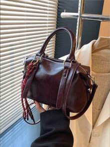 2025 新款纯色软 PU 奢华手提包，时尚复古日常休闲礼品托特包，女士适用