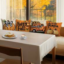 4 Stücke Kürbiskutsche bedruckte Kissenbezug Set, einseitig Muster, Herbst