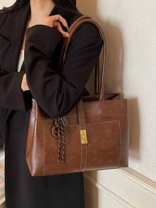 Fashionable New Women's City Commuter Tote Bag, One Shoulder Underarm Bag With Metal Twist Lock Decoration, Comes With Personalized Pendant, Elegant And High-Quality, Suitable For Commuting, Shopping, Work And Other Occasions