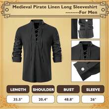 7 Pcs Men's Renaissance Costume Set Medieval Pirate Shirt Viking Shawl Belt Shoulder Armor Sword Bag Cosplaygift - As Pic - View 4