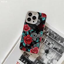 Fundas de imitación con orificios grandes y carcasas protectoras con temática del Día de Muertos, con rosas sangrientas y calaveras. Diseñadas para los modelos 17, 16 Pro, 16, 15 Pro, 14, 14 Plus, 14 Pro, 13, 13 Pro, 12 Pro y 11/11 Pro. Son regalos estupendos para amigos y familiares durante Halloween y Acción de Gracias, incluyendo fundas para teléfono con temática de Halloween, fundas protectoras para varios teléfonos Android y modelos específicos como el S25 Ultra. - Blanco - Ver 3