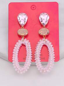 1 Pair Handmade Bohemian Beaded Crystal Oval Dangle Earrings, Handcrafted Jewelry Gift For Women