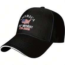 America 250th Birthday Cap 1776-2026 - Adjustable Snapback Patriotic USA Flag Hat With 250 Years Of Independence Design, Lightweight Breathable Unisex For Men & Women, 4th Of July Gift, 250th Anniversary Collectible, Machine Washable (Black/Red/White) - Ideal For Everyday & Special Events, Commemorative American Flag Headwear - 黑色 - 查看 10