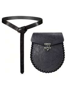 2pcs/Set Vintage Street Style Viking Belt Bag, Faux Leather Nordic Embossed Waist Pouch, Suitable For Men Party & Halloween Wear Old Money Vintage Autumn/Fall Urban Outfit Classic Christmas Winter Fashion Daily Men Boyfriend Gift