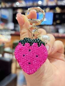 1 件闪亮水钻草莓钥匙扣配件，樱桃手提包钱包钥匙扣装饰吊坠饰品汽车配件可爱哥特 Y2k 包配件挂绳带身份证夹汽车配件包饰圣诞礼物