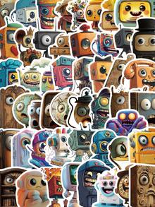 50pcs Vintage Small Tool Sticker Cartoon Robot Bookshelf Decal DIY Handbook Laptop Luggage Bottle Surfboard Sticker For Teens Toy - Multicolor - View 3