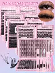 640/624/608PCS Dramatic DD-Curl 8-16MM Mix DIY Lash Extension Kit Set DIY Bottom Lashes Eyelashes Book Big Volume Soft Individual Cluster Lashes Create A Fluffy Natural Wispy Y2k Butterfly Elements Pink Base Card Look At Home Long Lasting DIY Lashes Glue, DIY Lashes Tweezers (Bottom Lashes+10D+20D+30D+40D+50D+60D+80D+100D) Lash Clusters Kit, Lashes, Eyelashes, Fake Lashes