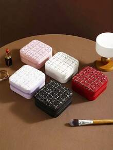 1pc Travel Jewelry Storage Box, Jewelry Storage Box, Jewelry Storage Box, Double Layer Zipper Closed Portable Multi Functional Storage Box, Rectangular Desktop Storage Box, Dustproof Jewelry Storage Box, Multi Functional Jewelry Storage Box, Dressing Table Jewelry Storage Box, Multi Compartment Travel Jewelry Display Box, Necklace Earring Bracelet Storage Box, Gift Storage Box, Minimalist Travel And Home Jewelry Box, Bedroom Storage Box