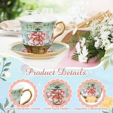 Set Of 12 Tea Cups And Saucers Tea Party Decorations Floral Porcelain 5.4 Oz British Women Birthday Party, And Mother's Day - 時尚風格 + 6 - 查看 7