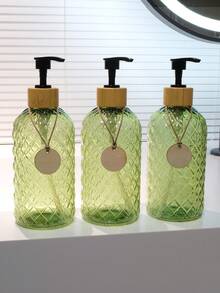 GAONLY Distributeur de shampoing et de revitalisant, bouteilles de shampoing rechargeables avec pompes en plastique et étiquettes imperméables DIY, ensemble de distributeurs de gel douche vides pour la salle de bain, bouteilles de savon de douche (vert, lot de 3, 500 ml)