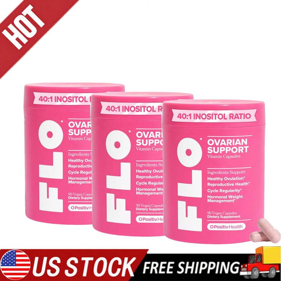 URO 3 Packs FLO Ovarian Support Vitamin Capsules Dietary Supplement Hormone Balance For Women, PMS Relief, Cycle Support - 粉紅色的 - 查看 1