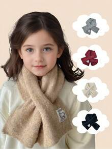 1 件儿童柔软保暖针织围巾，百搭厚款交叉围脖，适合男孩和女孩，秋冬 - 1pc - 查看 1