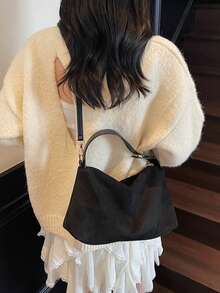 1 件女士新款新月手提包，时尚简约绒面革手提包，适合约会、送礼、通勤、购物、复古手提包、单肩包和斜挎包