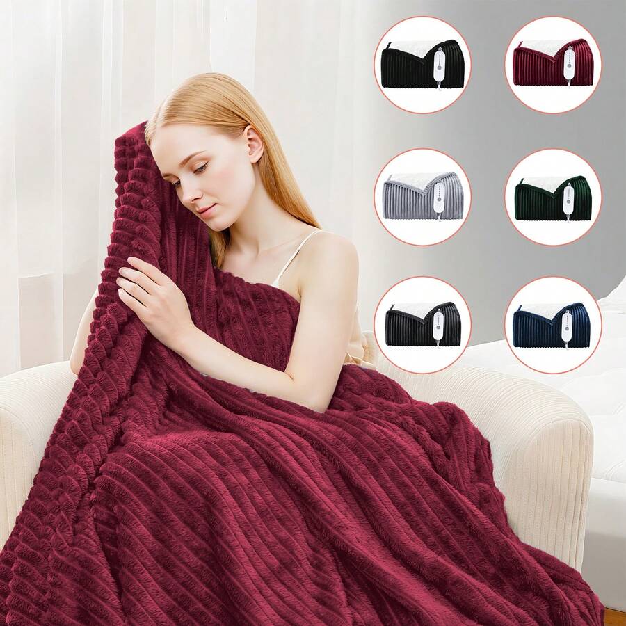 Heated Blanket Electric Soft Flannel Sherpa Heater 5 Heat Settings And 10 Hours Auto Shut-Off Heating Blanket Over-Heat Protection Machine Washable