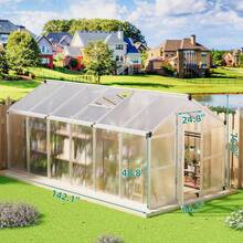 8x12FT Greenhouse For Outdoors,Aluminum Greenhouse With Quick Setup Structure And Roof Vent,Polycarbonate Greenhouses Heavy Duty,Large Walk-In Greenhouse For Winter Garden,Backyard,Patio,Lawn(Ship In 2 Boxes) - Silver - View 3