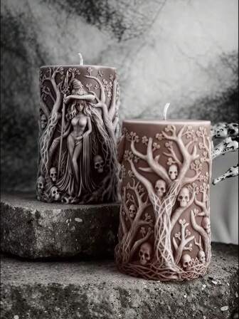 3pcs Witch Themed Silicone Candle Molds - 3D Resin Casting Molds Silicone, Candle Molds For DIY Candle Making, Jewelry & Clay Resin Crafts, Perfect For Home Decoration, For Halloween