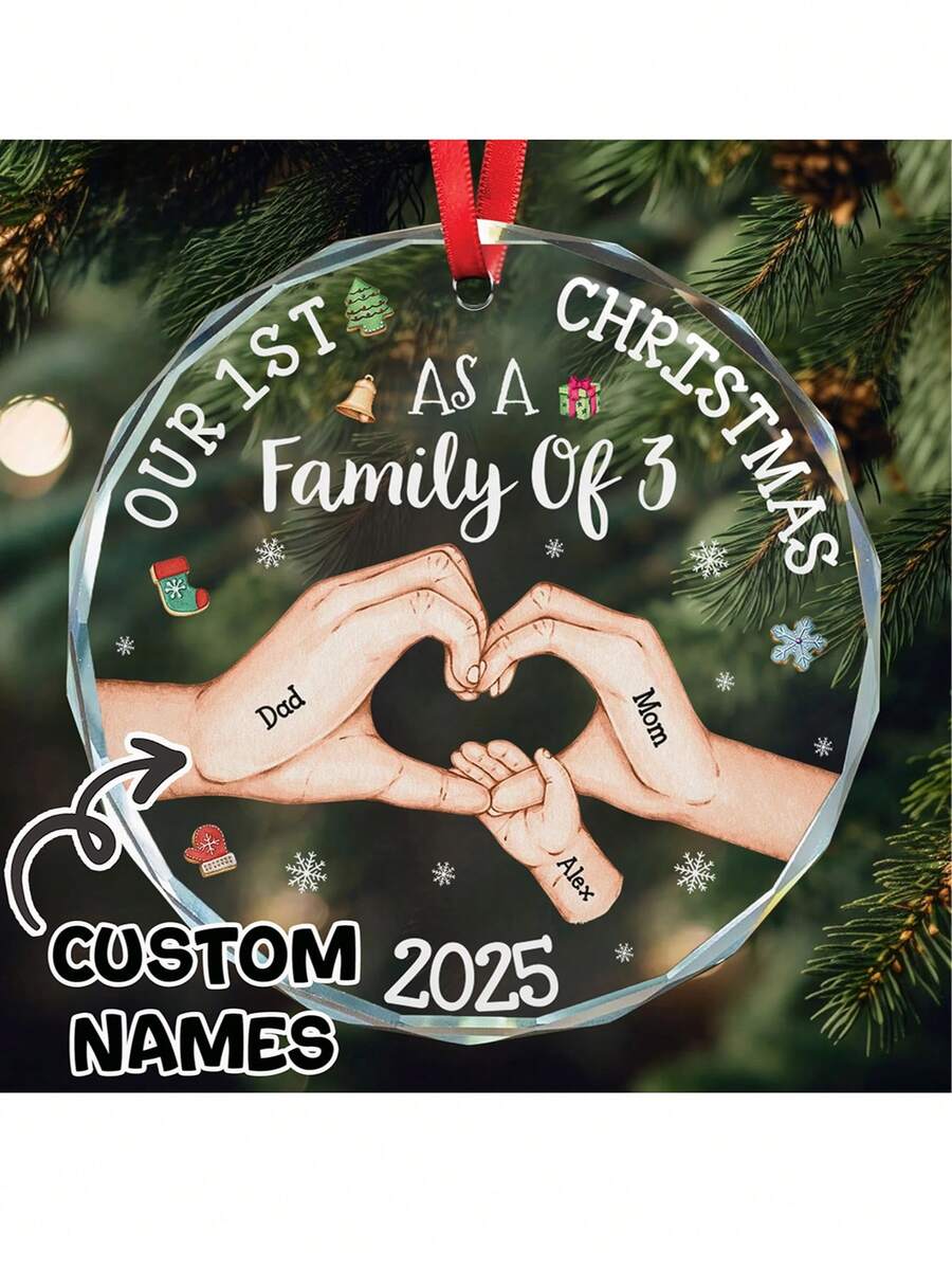 Our 1st Christmas As A Family Of 3 - Personalized Glass Ornament, Personalized Christmas Birthday Gifts For Mom, Dad, Brother, Sister, Kids - Together Is Our Best Place. - F-christmas Glass Ornaments for a Family Of Three - View 1