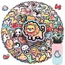 65pcs Animal Graffiti Stickers Octopus Puppy Fawn Animal Collection - Reusable Self-Adhesive Decals For Phones, Luggage, And Party Favors - Vibrant Mixed Colors, Perfect For Holiday Gifts & Creative Decor