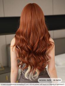 7JHH WIGS Long Wave Orange & Blonde Highlight Wigs For Women - Loose Fluffy Wavy Curly Wig With Bangs, Full Machine High Density Synthetic Heat Resistant Fiber Hair Wigs For Halloween Cosplay Wear, Music Festival Party Use 26 Inch - 橘色 - 查看 2
