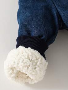 男童休闲柔软牛仔夹克，带保暖内衬、刺绣小马标志和帽子