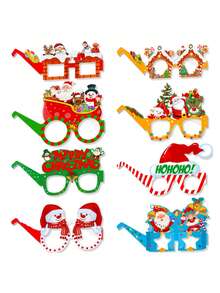 8/16 Pcs Christmas Glasses Paper Eyeglasses,Santa Snowman Elk Design Xmas Photo Booth Props For Christmas Decoration Holiday Celebrations Christmas Party Supplies - Multicolor - View 5