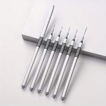 6-Piece Precision Nail Art Brush Set - Ultra-Detail And Dotting Brushes For Gel Nail Polish Design, Easy-To-Use Nail Art Tools For Detailed Stripes And Clear Lines, Nail Art Supplies - 鍍銀-6件套 - 查看 8