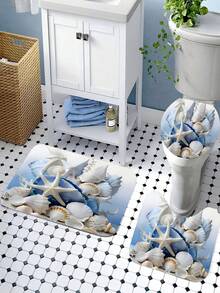 1/4 Stücke kreatives Korallen-Seestern-Muscheldesign Duschvorhang und Liner Set, Heimdekoration Vorhang, Badezimmer Duschvorleger, moderne Badezimmervorhänge, wasserdicht, Badezimmer Teppich, U-förmige Toilettenvorleger, Toilettendeckel, 12 Haken, geeignet für Heimdekoration, Feiertage, tägliche Dekoration, Weihnachtsdekoration, Badezimmerdekoration, Duschdekor, ideales Geschenk