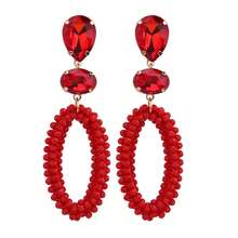 1 Pair Handmade Bohemian Beaded Crystal Oval Dangle Earrings, Handcrafted Jewelry Gift For Women