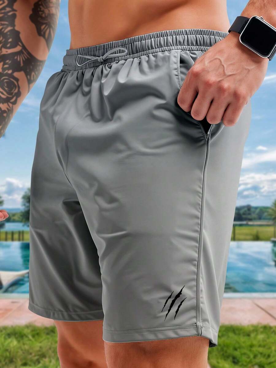 Bermuda Shorts De Tactel Men's Beachwear Soft Breathable Quick Drying Side Pockets Running Bodybuilding Gym Workout Leisure Party Pool Beach Summer - Xám - Xem 1