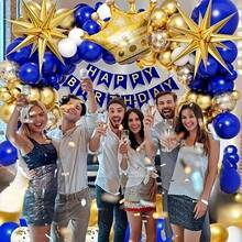 102 件蓝色、白色和金色节日气球套装，包括铝箔爆炸星气球和生日祝福，适合男孩、女孩、儿童、男孩、女孩生日装饰、新年派对、节日周年纪念和装饰、万圣节装饰、圣诞节装饰 - 彩色 - 查看 4